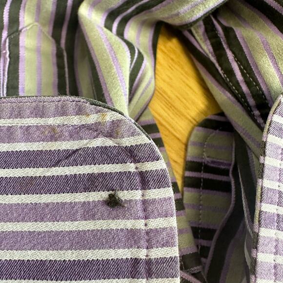 Robert Graham Men's L Gray Black Purple Striped Contrast Cuff Button Down Shirt‎ - Picture 9 of 11